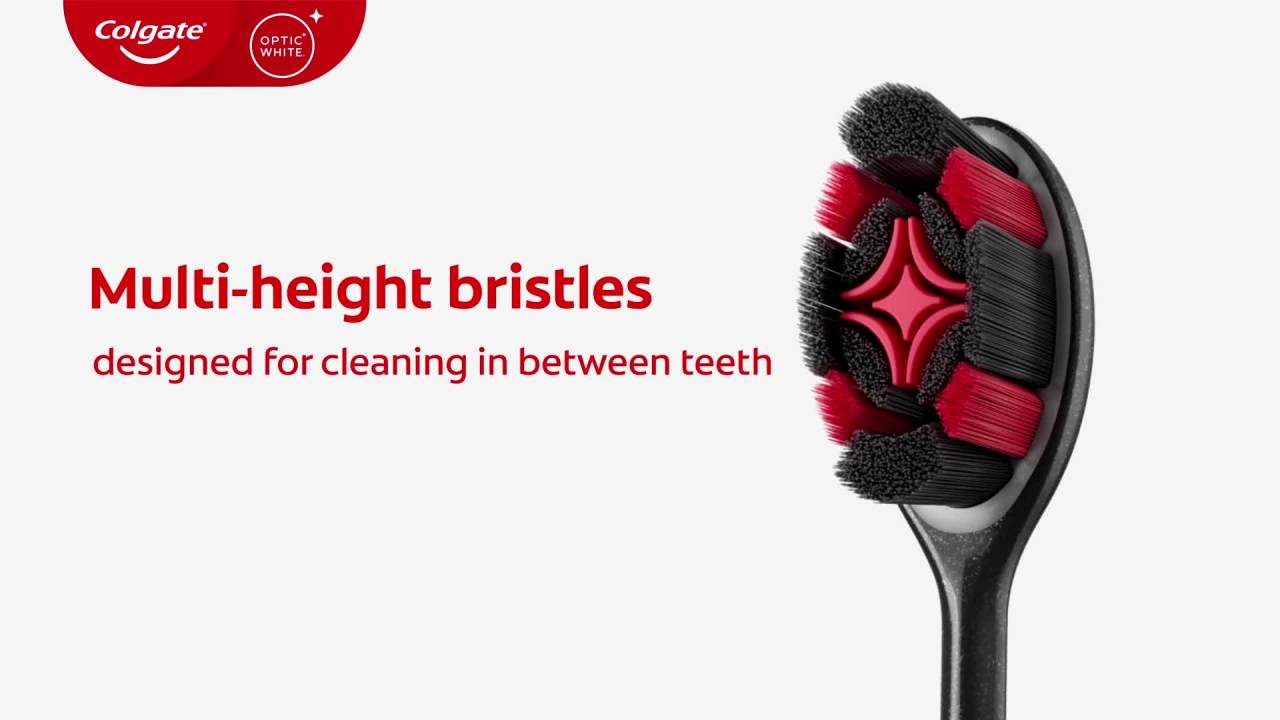 thumbnail video image 3 of Colgate Optic White Charcoal Soft Toothbrush for Adults, 2 Pack, 3 of 14