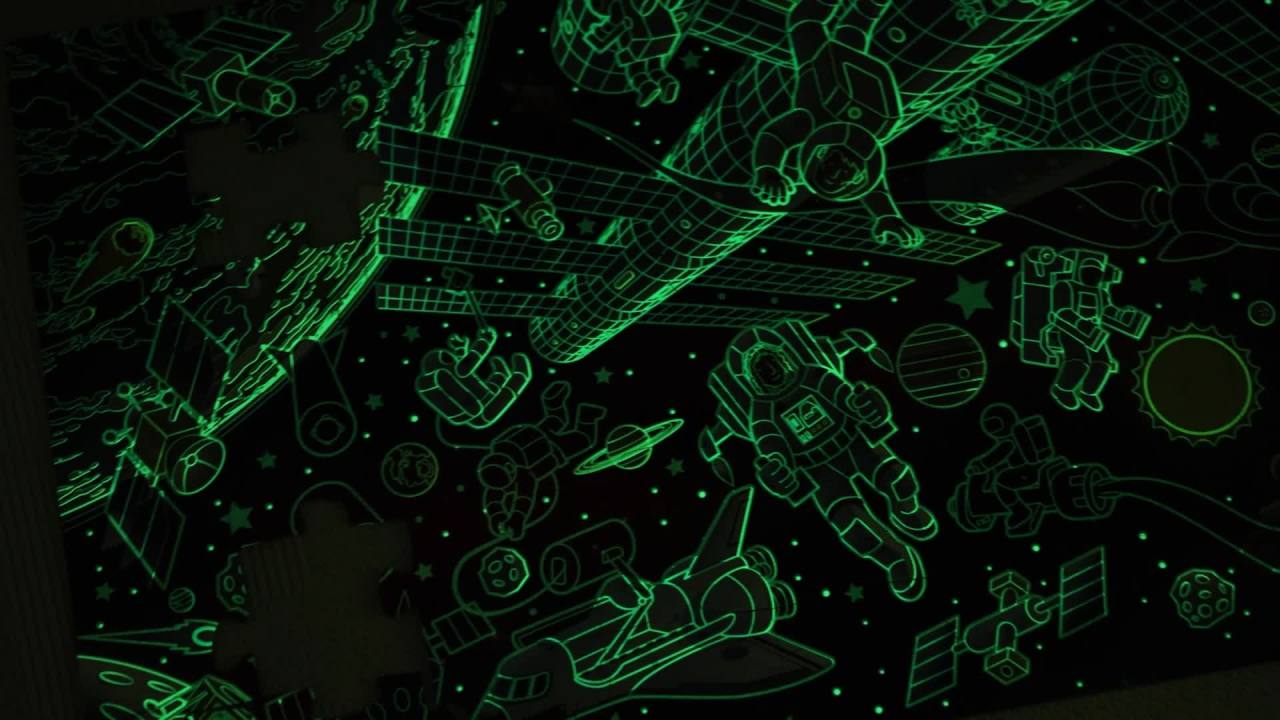 thumbnail video image 3 of Melissa & Doug Outer Space Glow-in-the-Dark Cardboard Jigsaw Floor Puzzle – 48 Pieces, for Boys and Girls 3+ - FSC Certified, 3 of 11