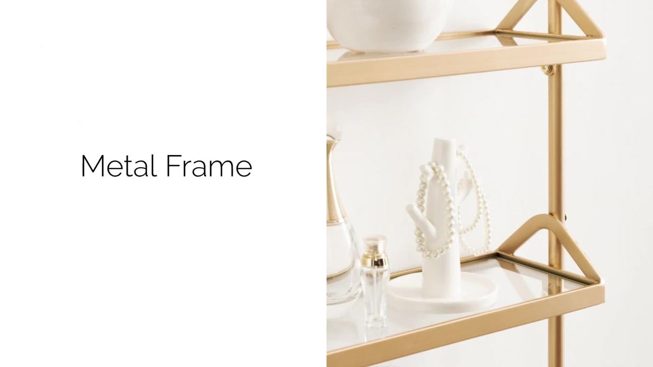 thumbnail video image 2 of Kate and Laurel Marit Three-Tiered Wall Shelf, 18 x 6 x 30, Gold, Glam Decorative Floating Shelf Storage and Wall Organizer for Over the Toilet Storage Bathroom Display, 2 of 9