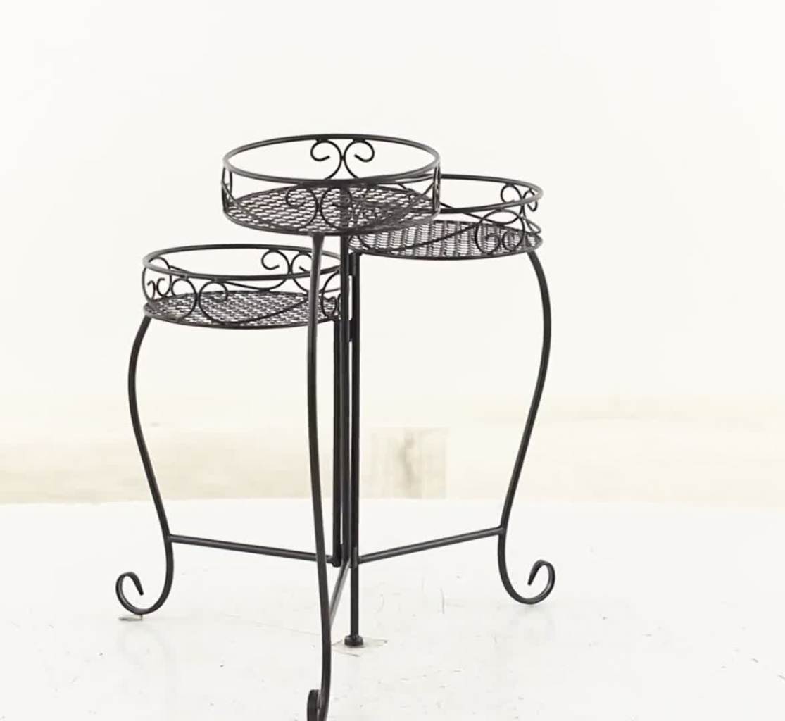 thumbnail video image 2 of DecMode 22" x 17" x 23" 3 Tier Black Metal Indoor Outdoor Scroll Plantstand, 2 of 9