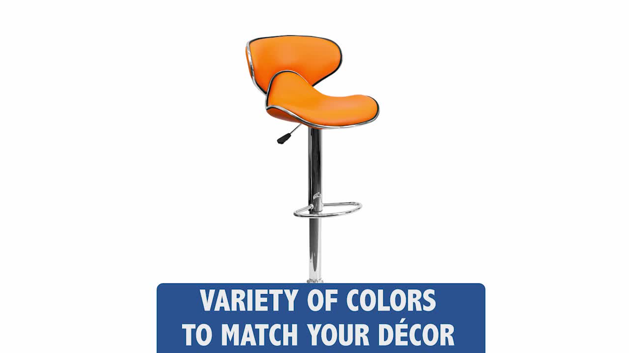 thumbnail video image 2 of Flash Furniture Contemporary Cozy Mid-Back Burgundy Vinyl Adjustable Height Barstool with Chrome Base, 2 of 13