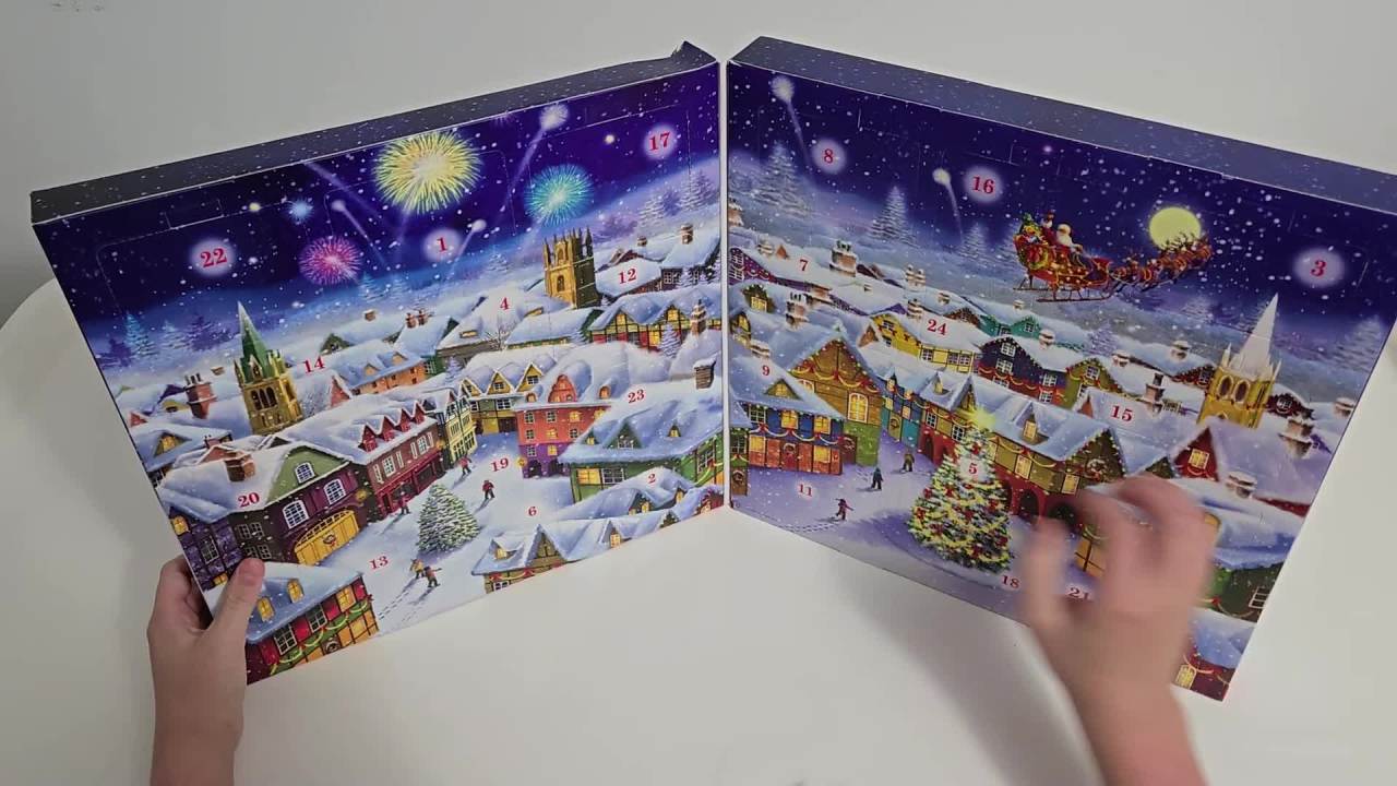 thumbnail video image 2 of Eurographics: Puzzle Advent Calendar: Christmas Memories - 24 Daily Unique Individual Jigsaws, 5 x 5" 50pc Each, 1200pcs Total, Holiday Countdown Gift, 2 of 6