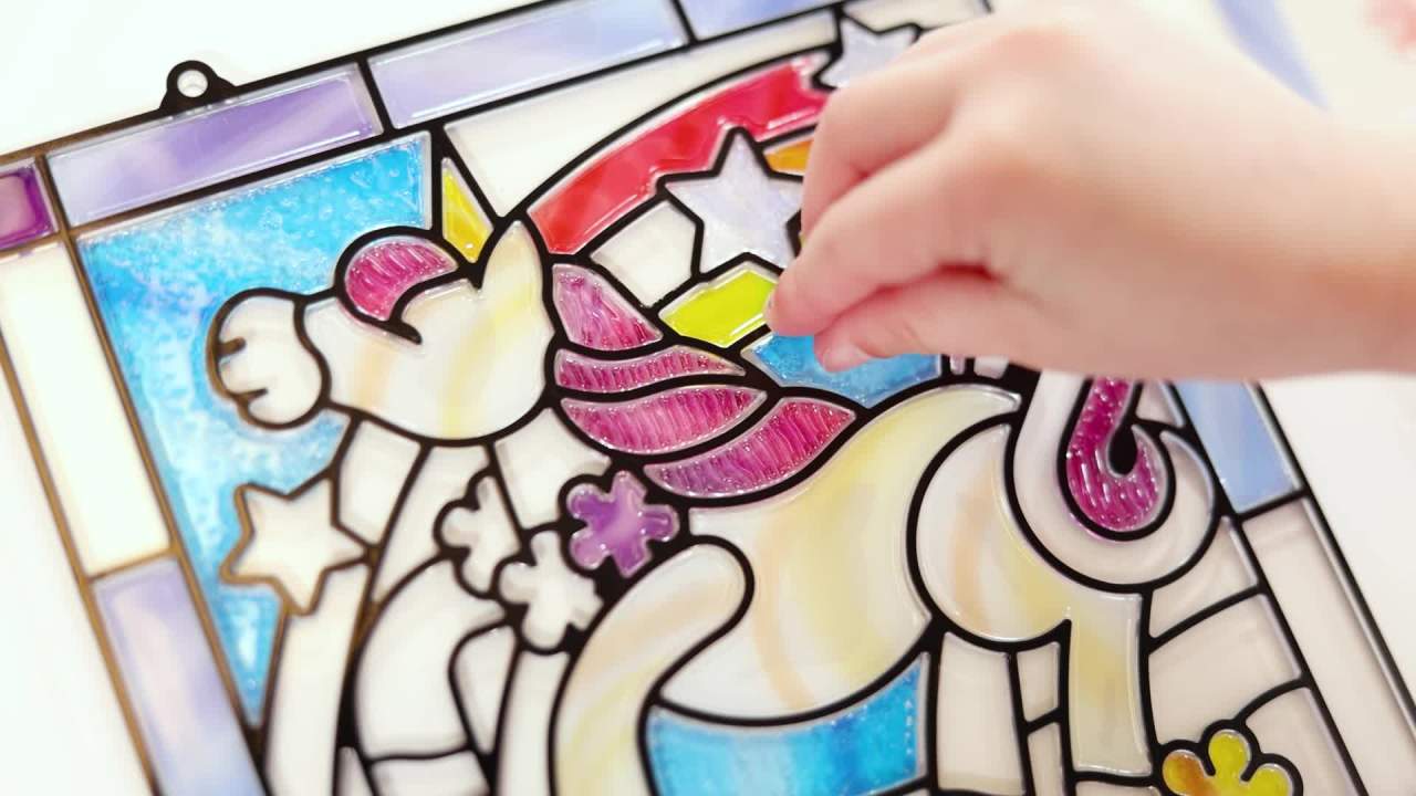 thumbnail video image 2 of Melissa & Doug Stained Glass Made Easy Craft Kit - Unicorn, 2 of 10