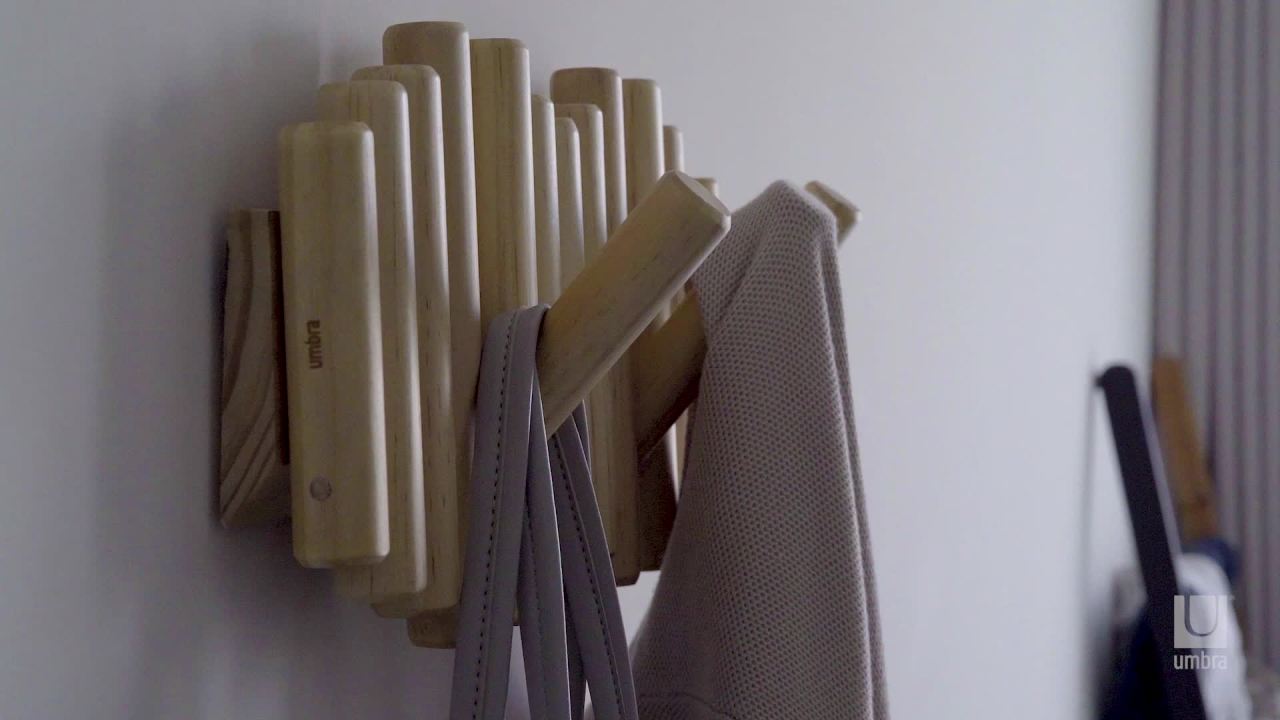 thumbnail video image 2 of Umbra Picket Rail 5 Hook Coat Rack, 2 of 17