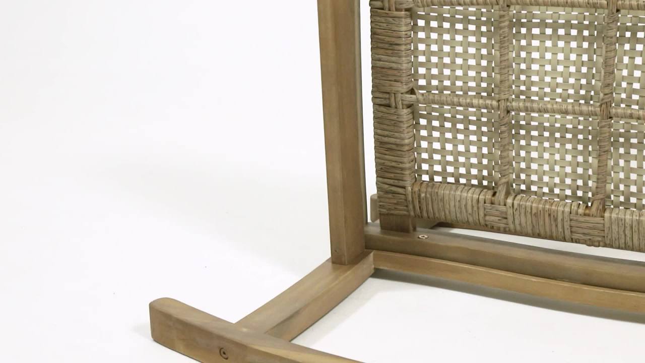 thumbnail video image 2 of GDF Studio Dory Outdoor Rustic Wicker and Acacia Wood Rocking Chair, Light Brown and Light Multibrown, 2 of 8