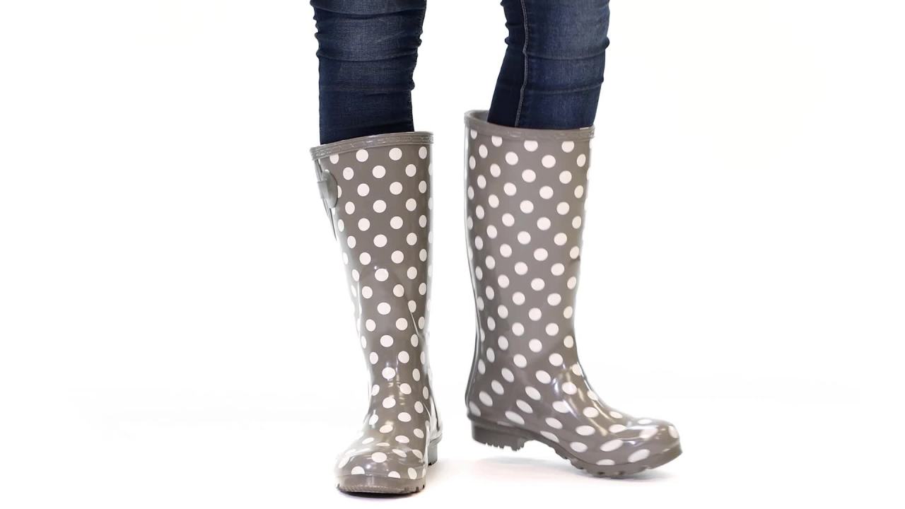 thumbnail video image 2 of Women's Journee Collection Mist Mid Calf Rain Boot Black Dot Rubber 12 M, 2 of 7