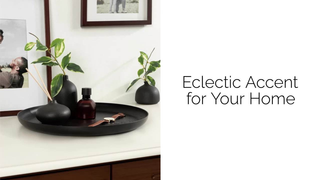 thumbnail video image 2 of Kate and Laurel Stovring Round Modern Decorative Tray, 17 Inch Diameter, Black, Contemporary Serving Tray for Use as Entryway Catch-All or Coffee Table Tray, 2 of 8