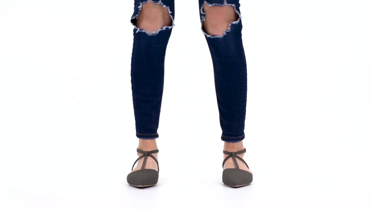 thumbnail video image 2 of Women's Pointed Toe Ankle Wrap T-strap D'orsay Flats, 2 of 2