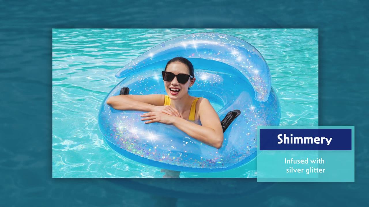 thumbnail video image 2 of Bluescape 46" Blue Glitter Dream Pool Ring Float, Adult Unisex, 2 of 9