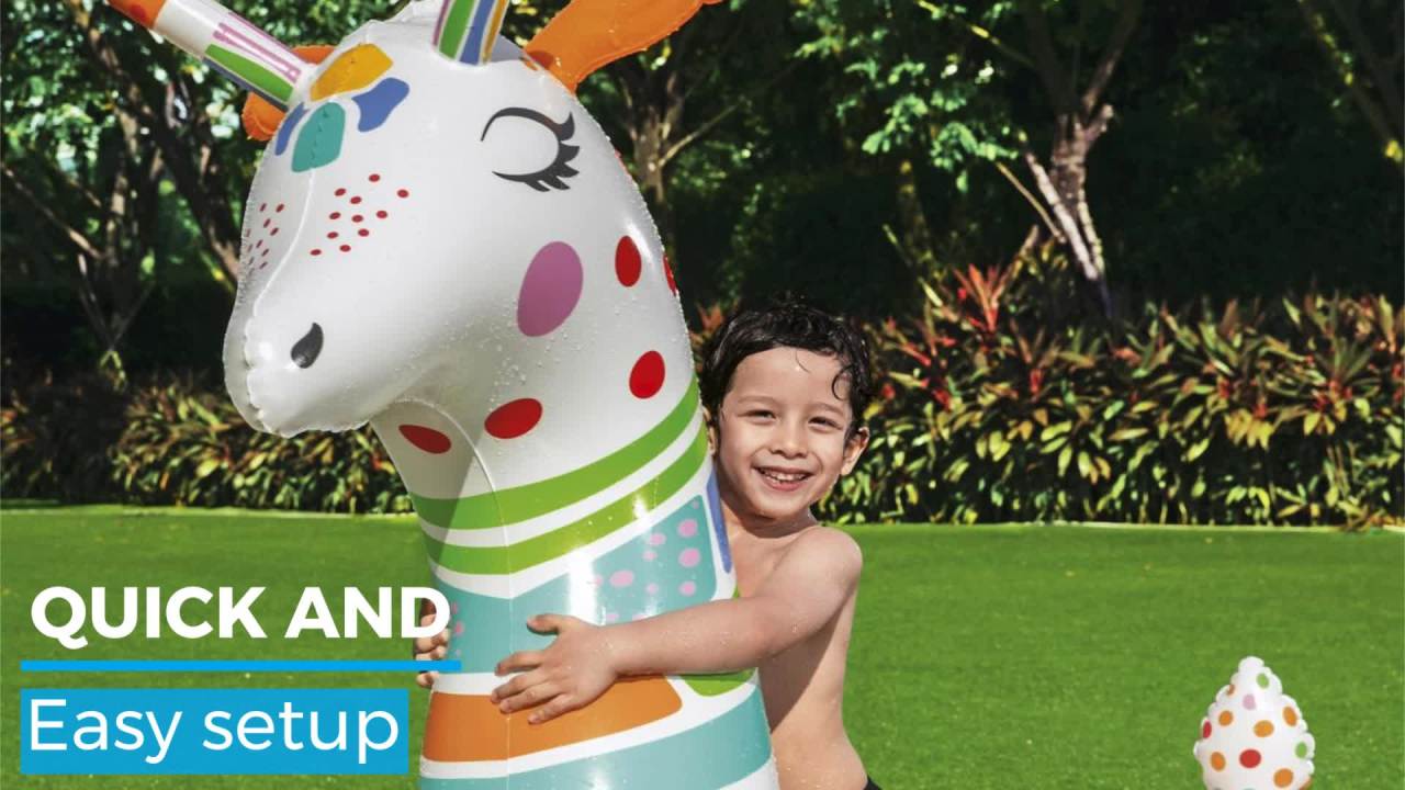 thumbnail video image 2 of H2OGO! Groovy Giraffe Multicolor Child Inflatable Play Pool with Sprayer, Unisex, 2 of 9