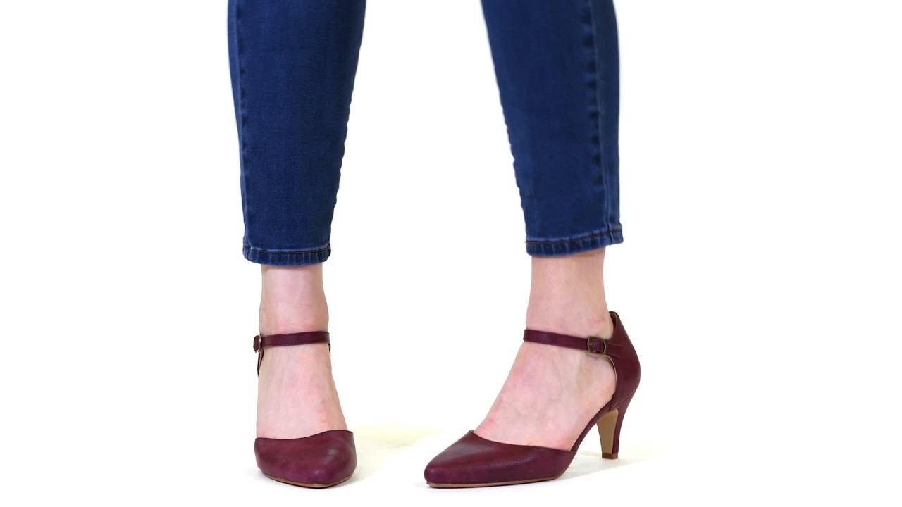 thumbnail video image 2 of Brinley Co. Womens Faux Leather Comfort Sole D'orsay Ankle Strap Almond Toe Heels, 2 of 8