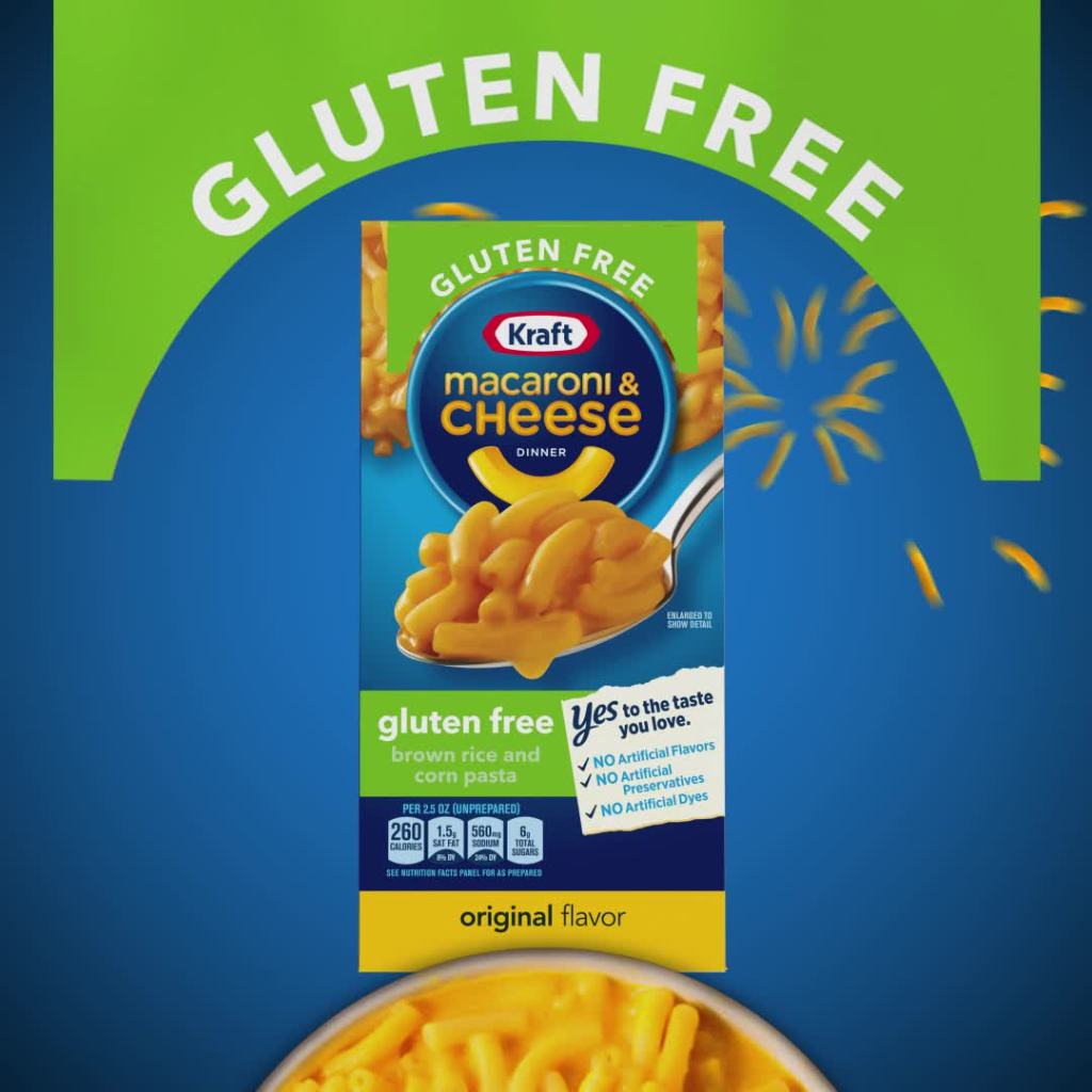 thumbnail video image 2 of Kraft Gluten Free Mac and Cheese, Brown Rice and Corn Pasta, 1 Box, for Easy Dinner or Dinner Sides, Original Flavor, No Artificial Flavors, Preservatives or Dyes, 6 oz, 2 of 19