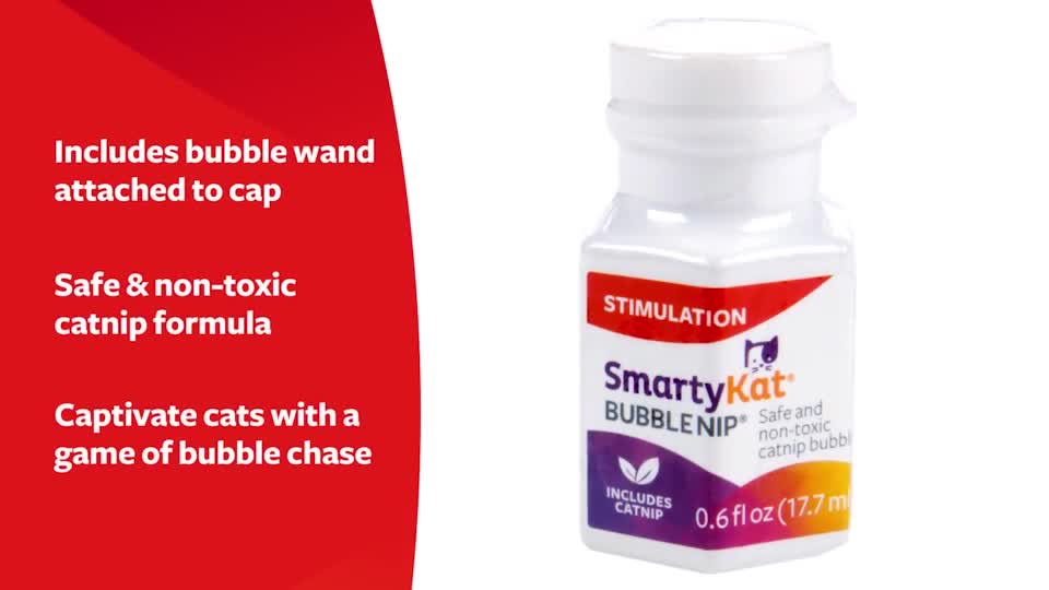 thumbnail video image 2 of SmartyKat Bubble Nip Catnip Bubbles for Cats, Safe Pure & Potent Catnip, Trial Size, 0.6oz, 2 of 7