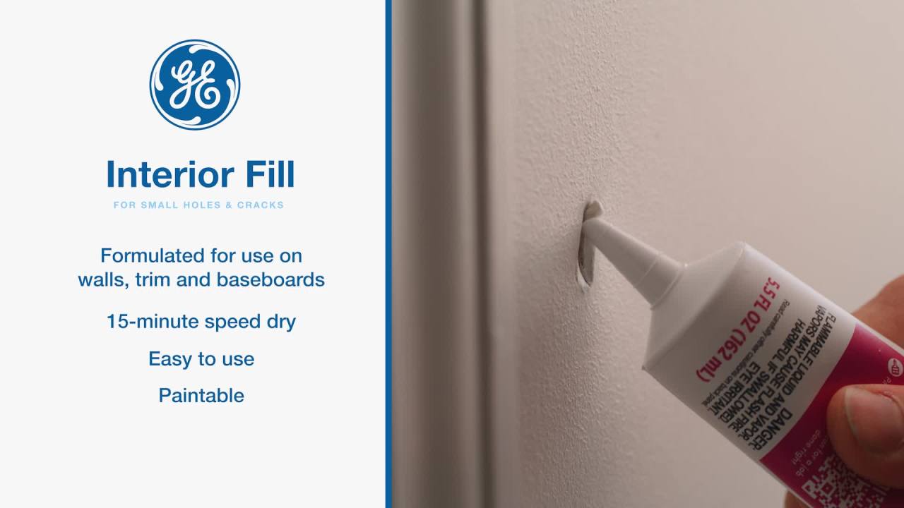 thumbnail video image 2 of GE Interior Fill Wall Repair, Pack of 1, White 5.5 oz Tube, 2 of 12