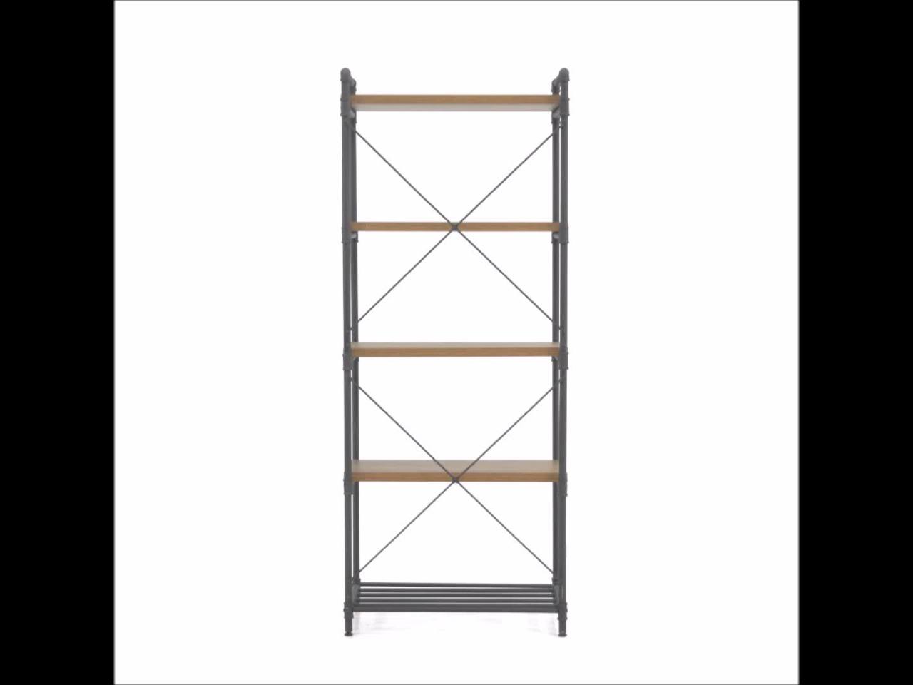 thumbnail video image 2 of Sauder Iron City 5 Shelf Bookcase, Checked Oak Finish, 2 of 11