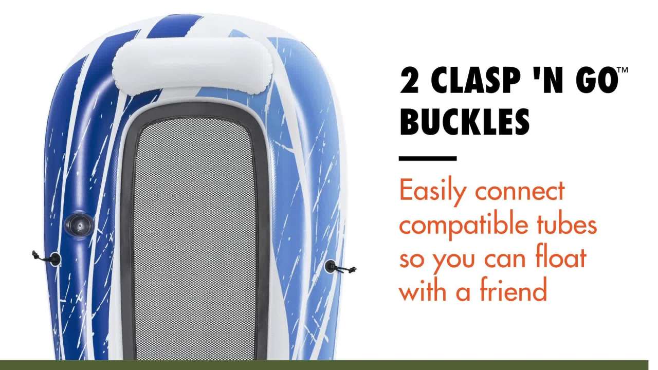 thumbnail video image 2 of Ozark Trail Sol Venture Blue Mesh Pool and River Single Lounge Float 74", 2 of 9