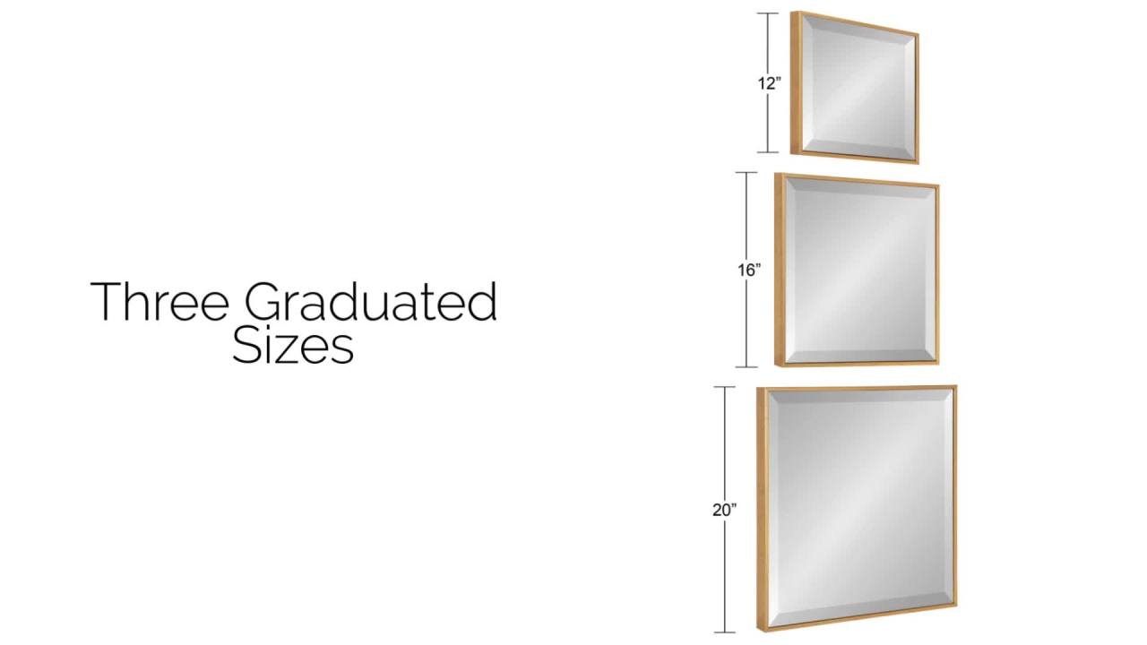 thumbnail video image 2 of Kate and Laurel Rhodes Modern Square Mirror Set, Set of 3, Gold, Glamorous Wall Decor, 2 of 7