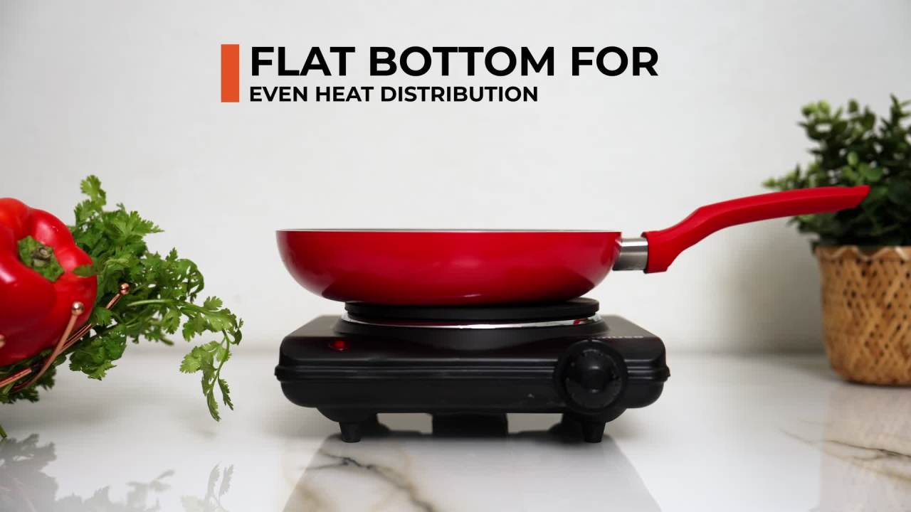 thumbnail video image 3 of IMUSA Nonstick Ceramic Cookware Set 3-Piece 7in/9in/11in, with Stay-Cool Handles, Aluminum, Red, 3 of 9