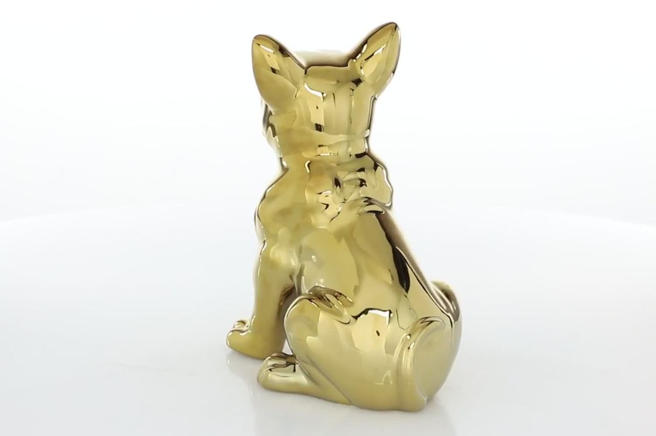 thumbnail video image 2 of 6" x 12" Gold Ceramic Bulldog Sculpture with Sunglasses, by CosmoLiving by Cosmopolitan, 2 of 9
