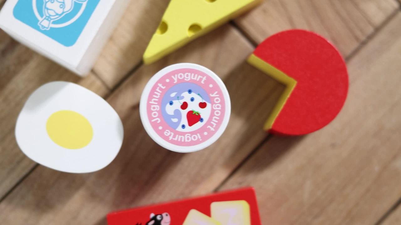 thumbnail video image 3 of Melissa & Doug Wooden Food Groups Play Food Set – Dairy - FSC Certified, 3 of 11
