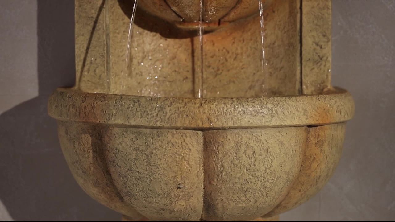 thumbnail video image 2 of Royal Lion Head 29 1/2" High Large Italian Indoor Outdoor Decor Faux Stone Wall Fountain with Light LED Garden, 2 of 10