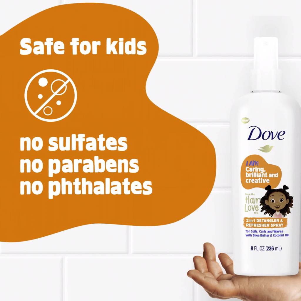 thumbnail video image 3 of Dove 2-in-1 Detangler and Refresher Hairspray with Coconut and Shea Butter, 8 fl oz, 3 of 11