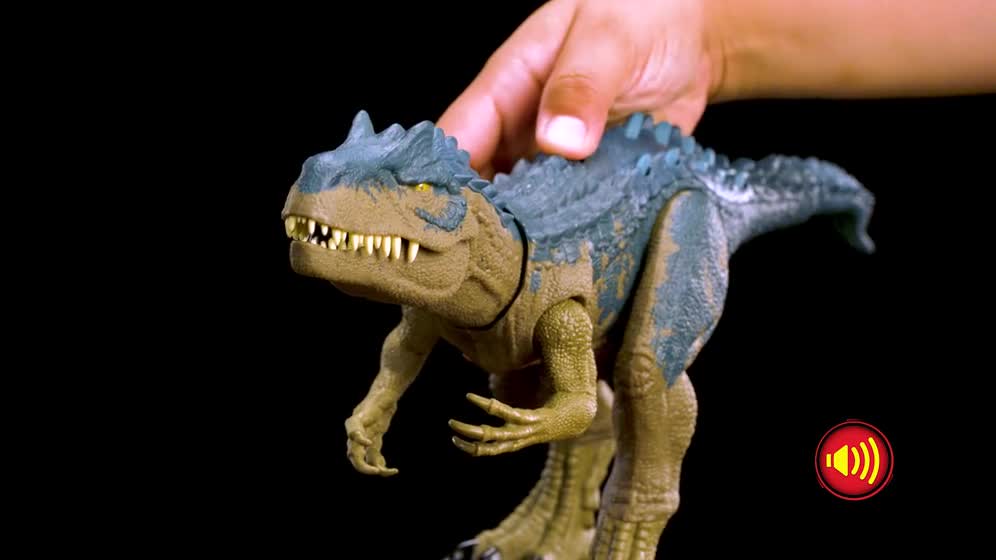 thumbnail video image 3 of Jurassic World Ruthless Rampagin Allosaurus Dinosaur Toy with Attack Move & Roar Sound, 3 of 9