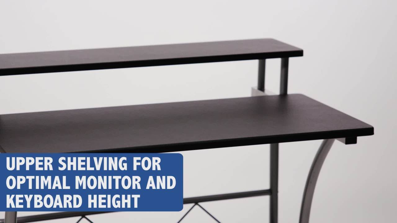 thumbnail video image 2 of Flash Furniture Clifton Modern Office Computer Desk with Top/Bottom Storage Shelves, 28"W, Black, 2 of 7