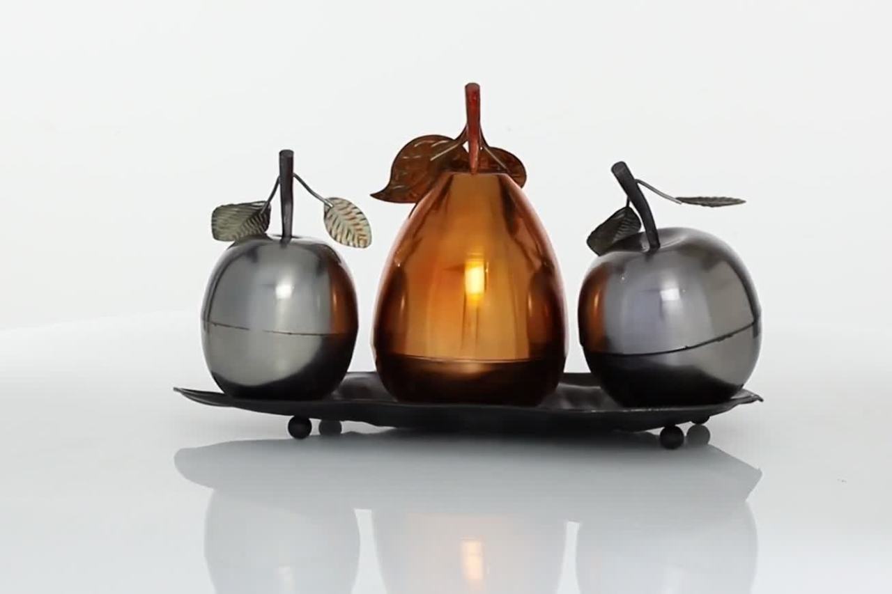 thumbnail video image 2 of 22" x 11" Multi Colored Metal Decorative Fruit Sculpture with Platter, by DecMode, 2 of 10