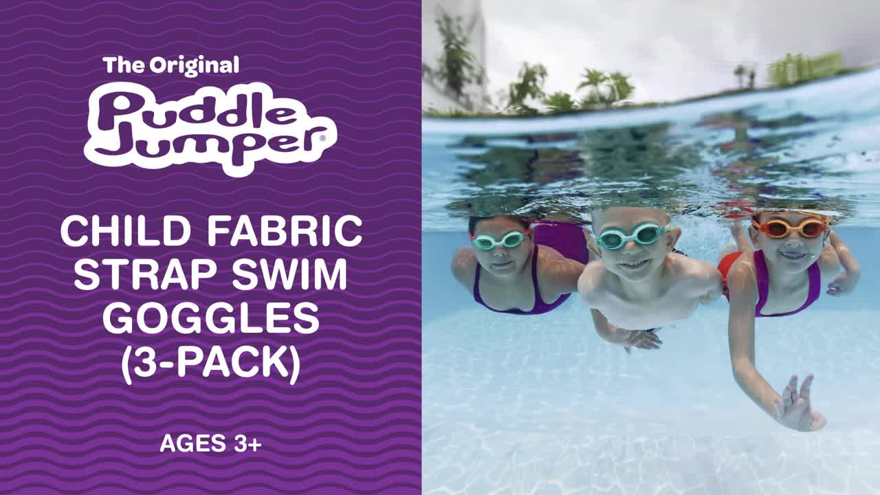 thumbnail video image 2 of Puddle Jumper Child Fabric Swim Goggles, Non-Latex and Non-PVC, Kids Ages 3+, 3-Pack, 2 of 15