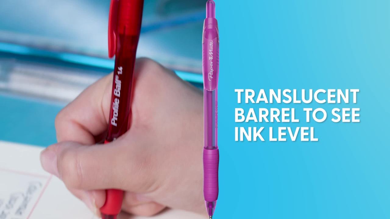 thumbnail video image 2 of Paper Mate Profile Metal Barrel Retractable Ballpoint Pen Medium Point Black Ink 2/Pack (2130513), 2 of 11