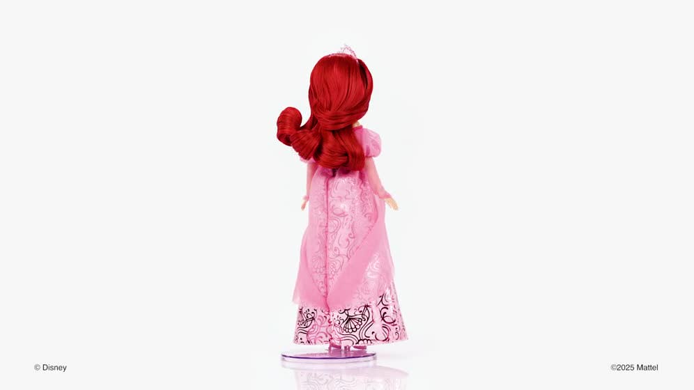 thumbnail video image 3 of Disney Princess Enchanted Stories Ariel Fashion Doll in Pink Sparkling Dress [Walmart Exclusive], 3 of 9