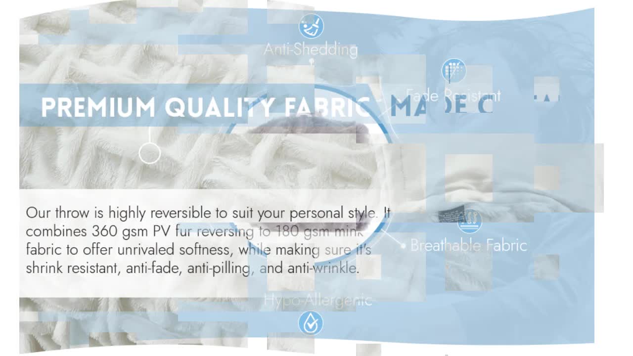 thumbnail video image 2 of Cozy Tyme Nicolette Stitched Faux Fur Throw - Reverse Micromink 50"x 60" Lavander, 2 of 11