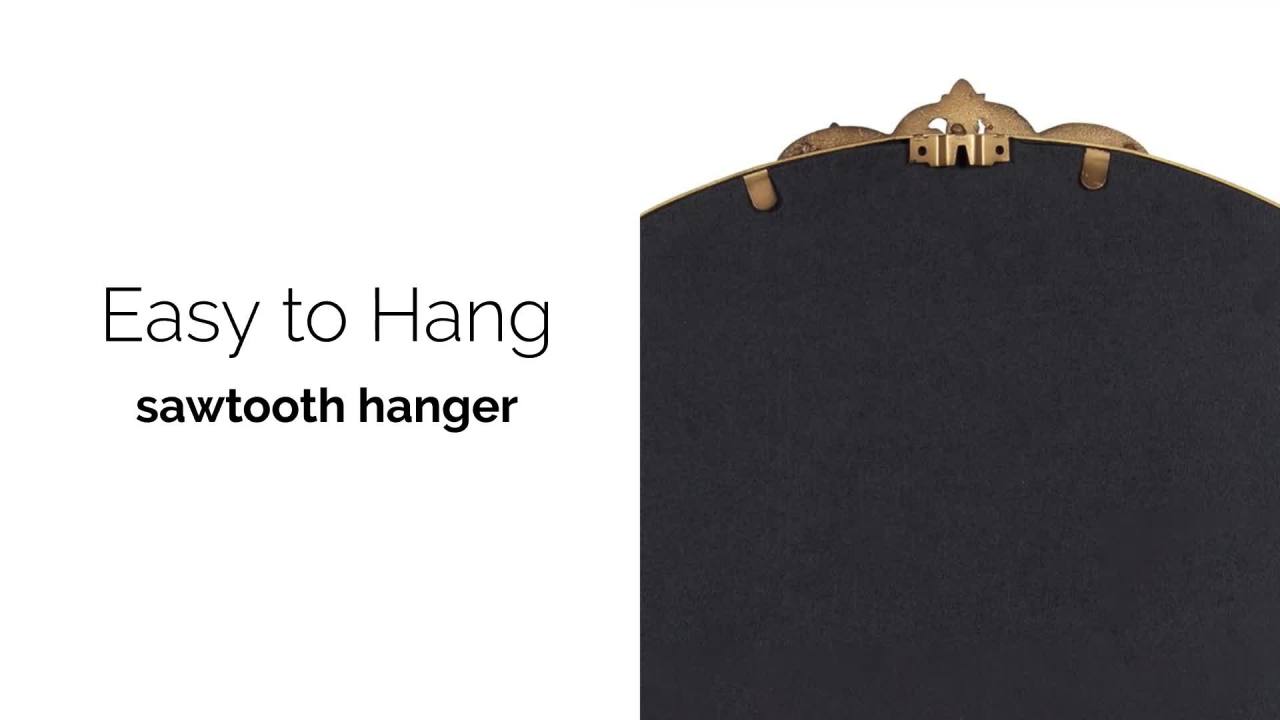 thumbnail video image 2 of Kate and Laurel Myrcelle Traditional Arched Mirror, 25 x 33, Black, Decorative Vintage Arch Mirror with Ornate Garland Detailing Along the Crown and Edges of the Frame, 2 of 8