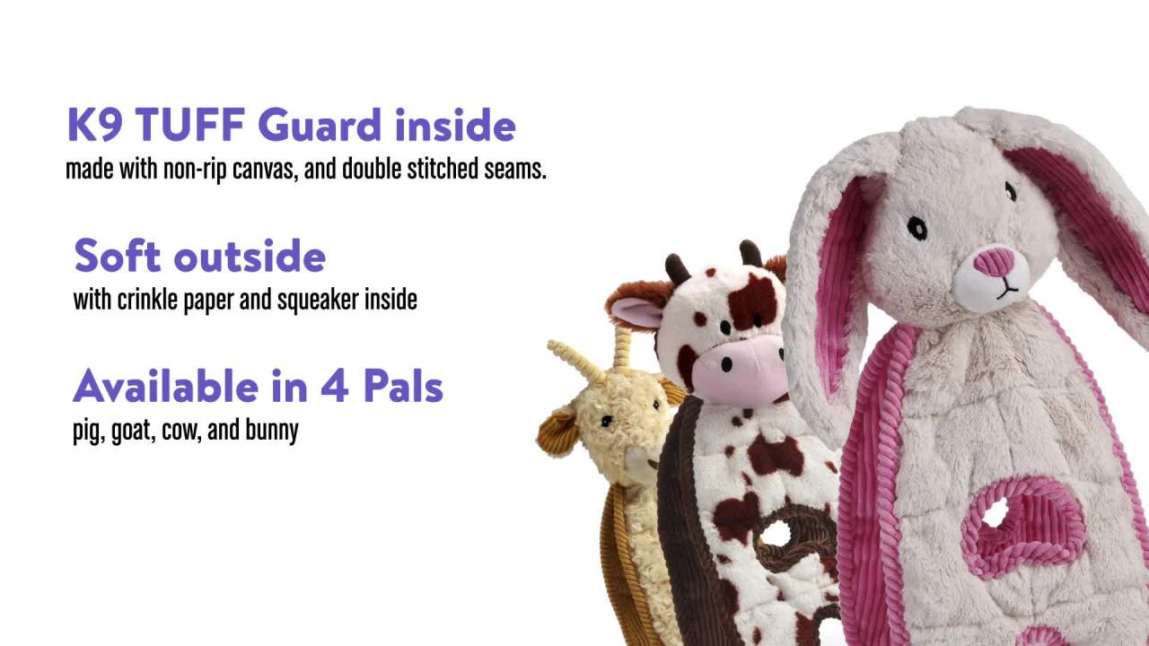 thumbnail video image 2 of Charming Pet Cuddle Tugs Cow Plush Dog Toy, White, One-Size, 2 of 9