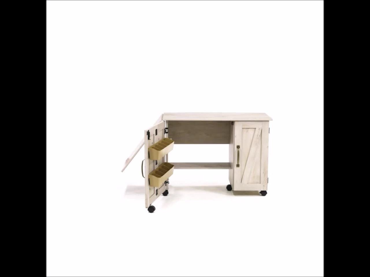 thumbnail video image 2 of Better Homes & Gardens Modern Farmhouse Sewing Table, Rustic White Finish, 2 of 12