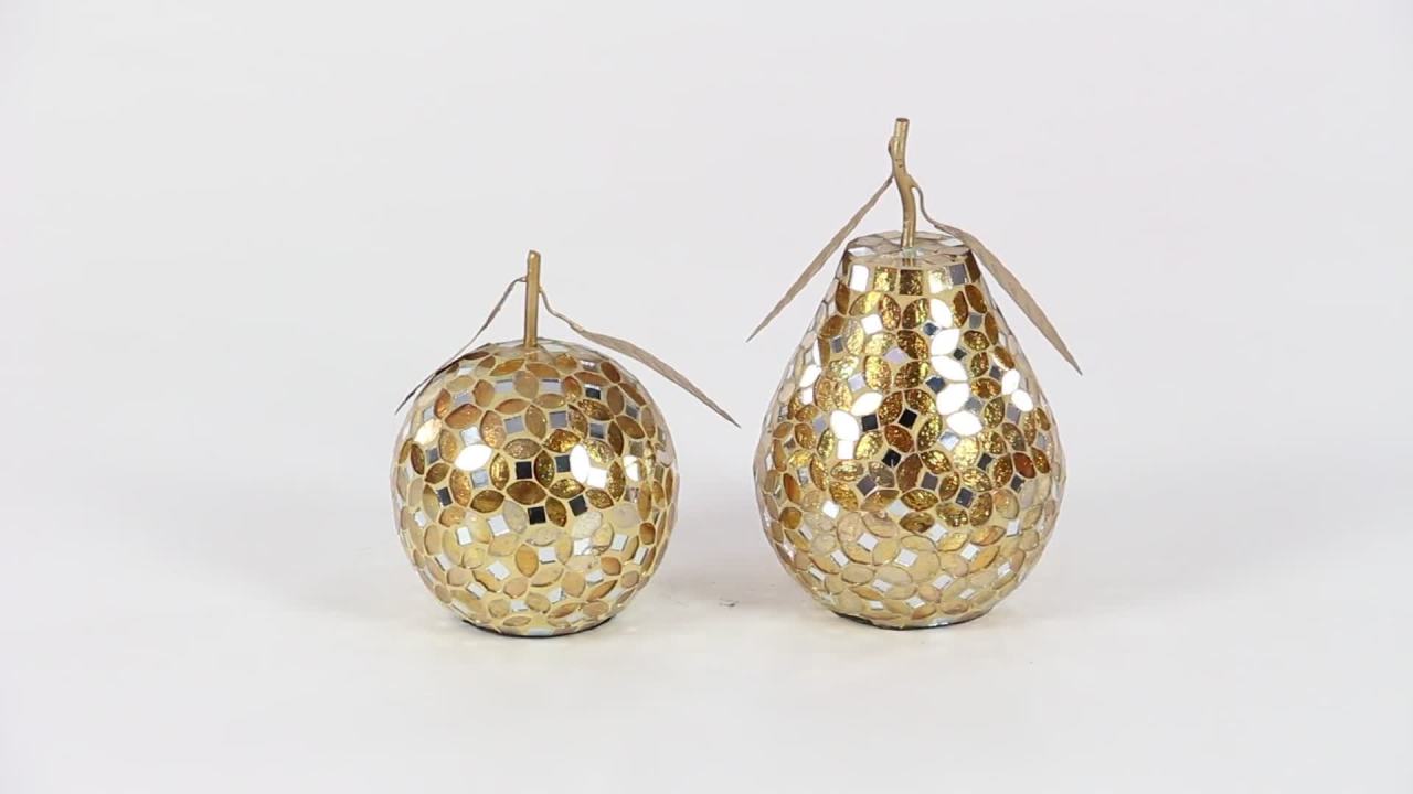 thumbnail video image 2 of 8", 6"H Gold Metal Fruit Sculpture with Mosaic Details, by DecMode (2 Count), 2 of 10