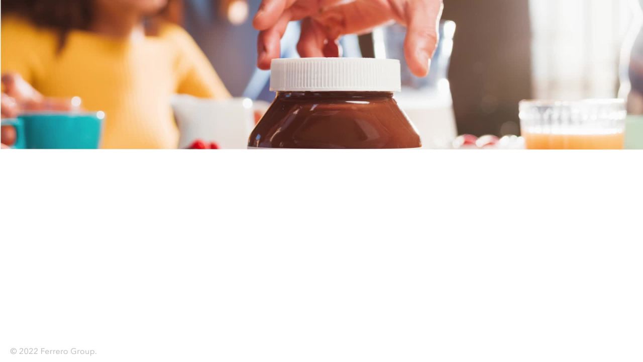 thumbnail video image 2 of Nutella Hazelnut Spread with Cocoa, 1 oz Mini Glass Holiday Jar, 2 of 13