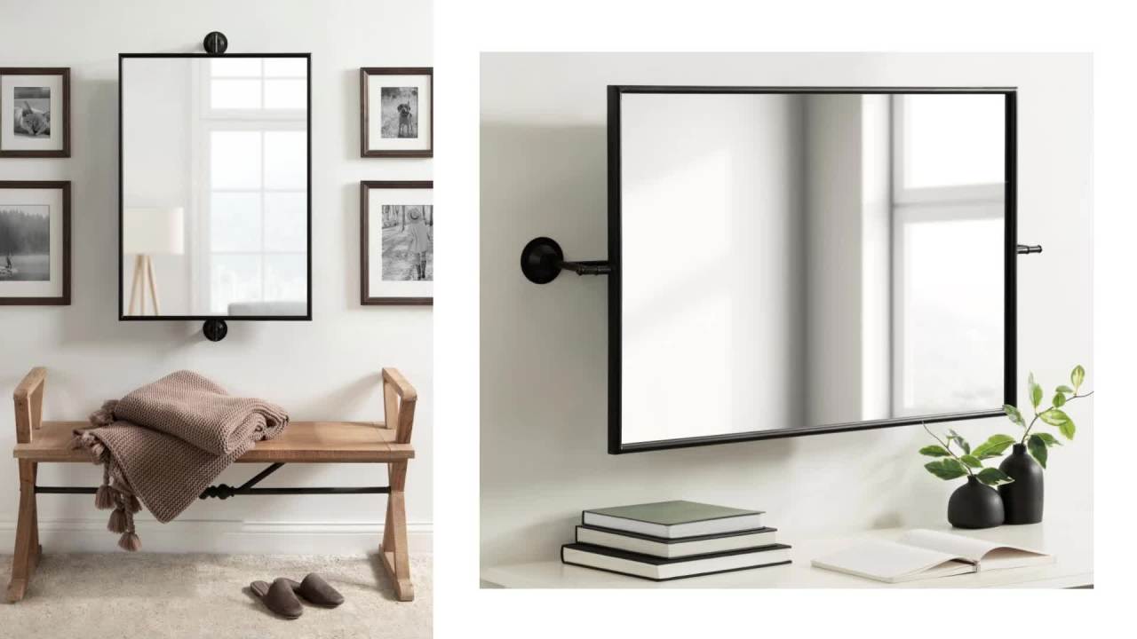 thumbnail video image 2 of Kate and Laurel Darbridge Traditional Rectangle Pivot Mirror, 24 x 40, Antique Gold, Vintage Adjustable Rectangular Bathroom Wall Mirror for Use Horizontally or Vertically, 2 of 9