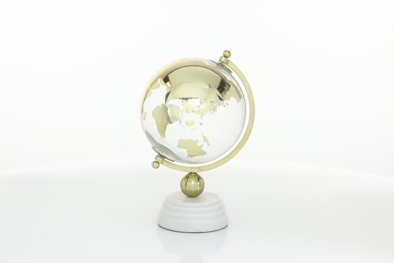 thumbnail video image 2 of DecMode 8" Gold Globe with Marble Base and Tiered Base, 2 of 9