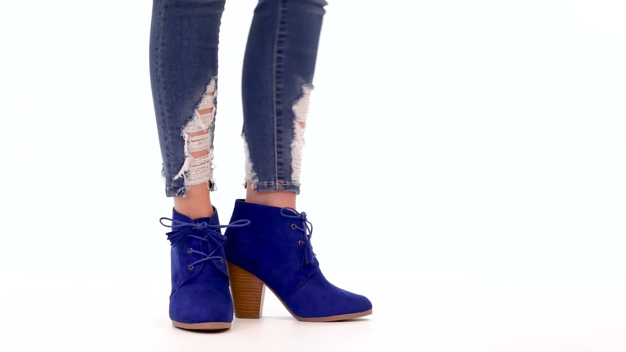 thumbnail video image 2 of Women's Chunky Heel Lace-Up Faux Suede Ankle Booties, 2 of 7