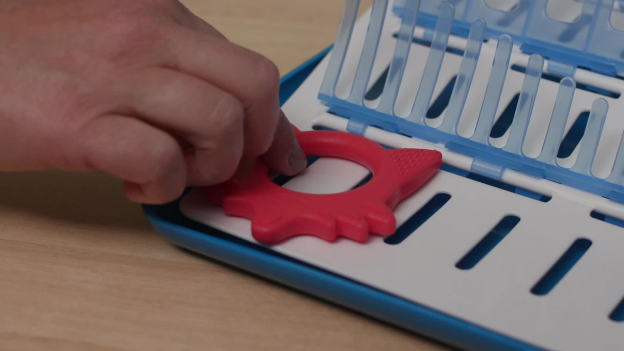 thumbnail video image 2 of Dr. Brown's Folding Baby Bottle Drying Rack for Easy Storage, Dry Baby Essentials, BPA Free, Blue, 2 of 15