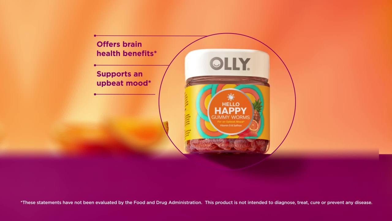 OLLY Hello Happy Gummy Worms, Saffron ExtraCount, Vitamin D,