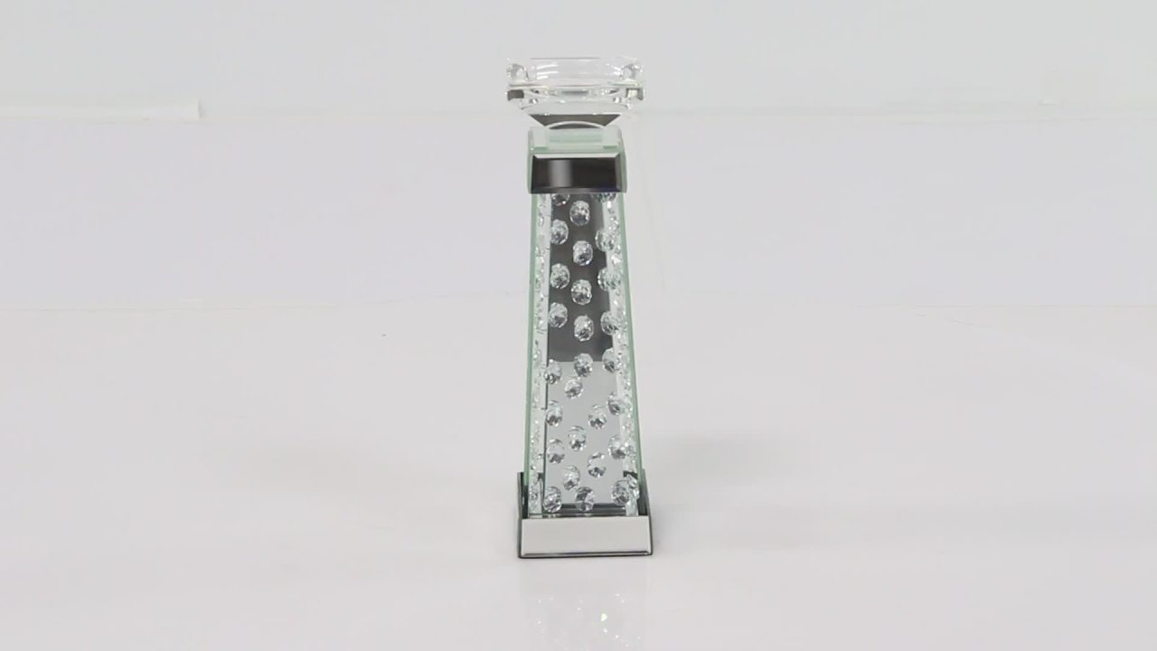 thumbnail video image 2 of DecMode Silver Glass Mirrored Candle Holder, 2 of 8
