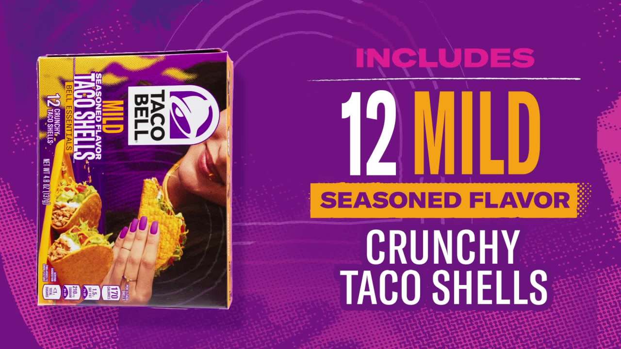 thumbnail video image 2 of Taco Bell Mild Seasoned Flavor Crunchy Taco Shells, 12 ct, 4.8 oz Box, 2 of 15