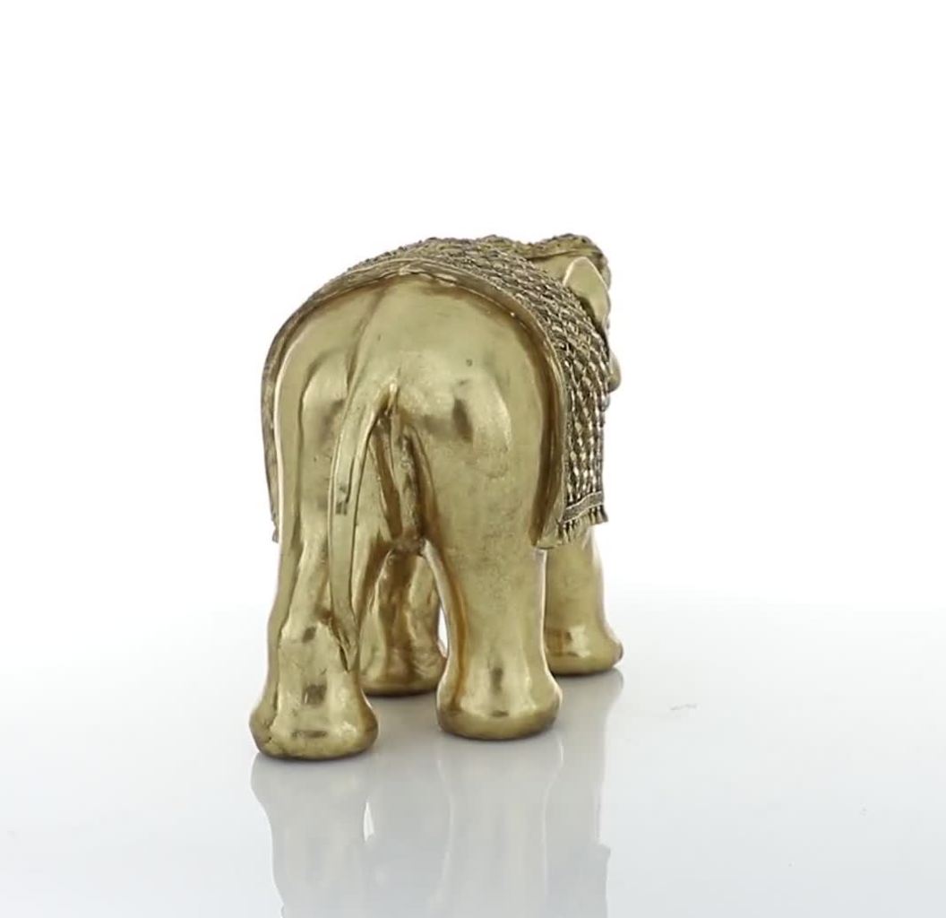 thumbnail video image 2 of 21" x 15" Gold Polystone Elephant Sculpture, by DecMode, 2 of 9