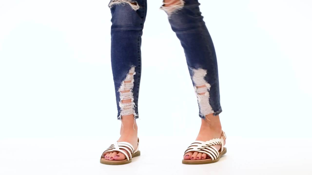 thumbnail video image 2 of Women's Journee Collection Solay Flat Strappy Sandal White Faux Leather 12 M, 2 of 7