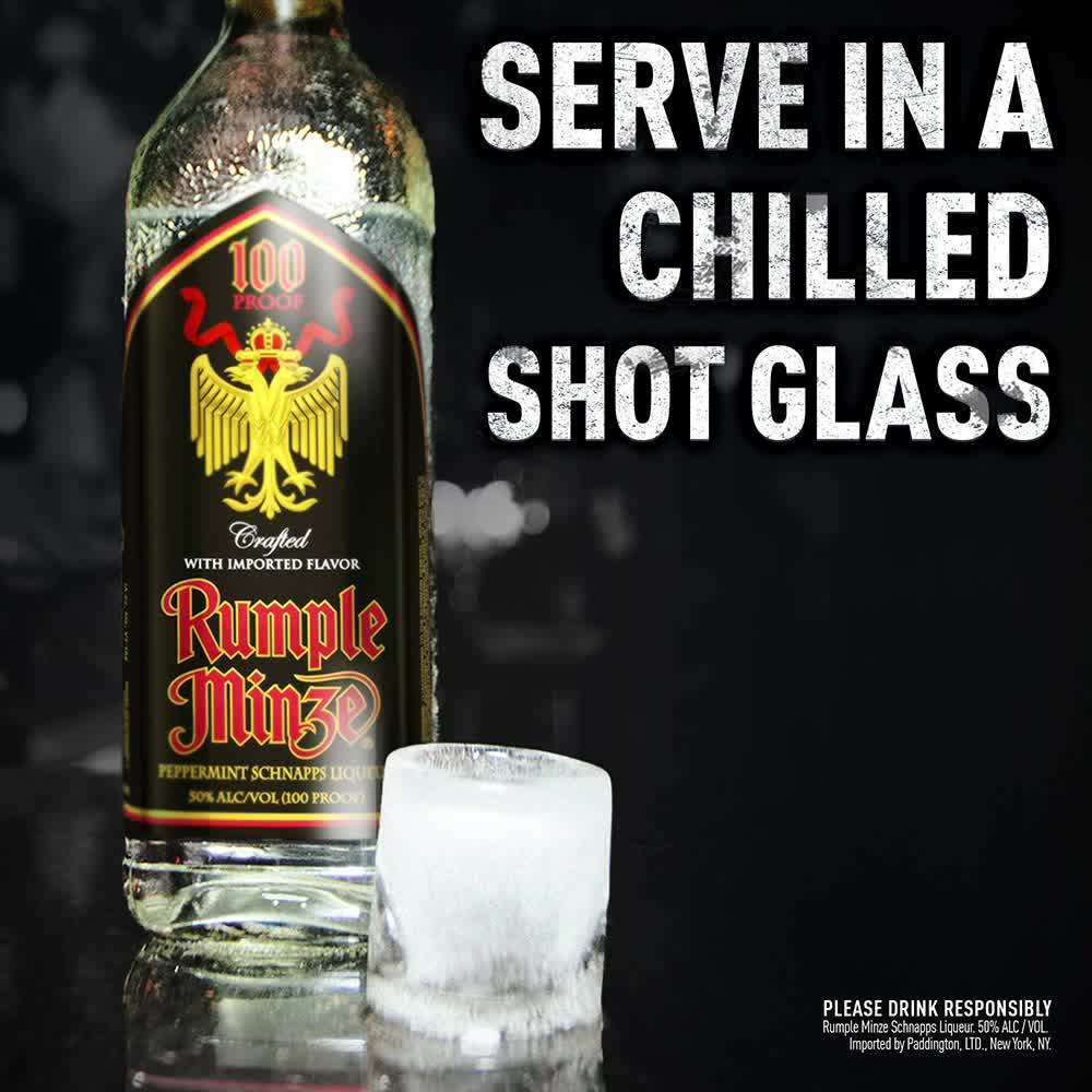 thumbnail video image 2 of Rumple Minze Peppermint Schnapps, 750 mL, 50% ABV, 2 of 9