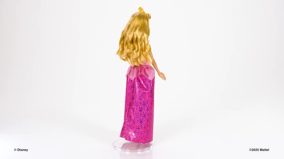 thumbnail video image 3 of Disney Princess Aurora 11 inch Fashion Doll with Blonde Hair, Purple Eyes & Tiara Accessory, 3 of 9