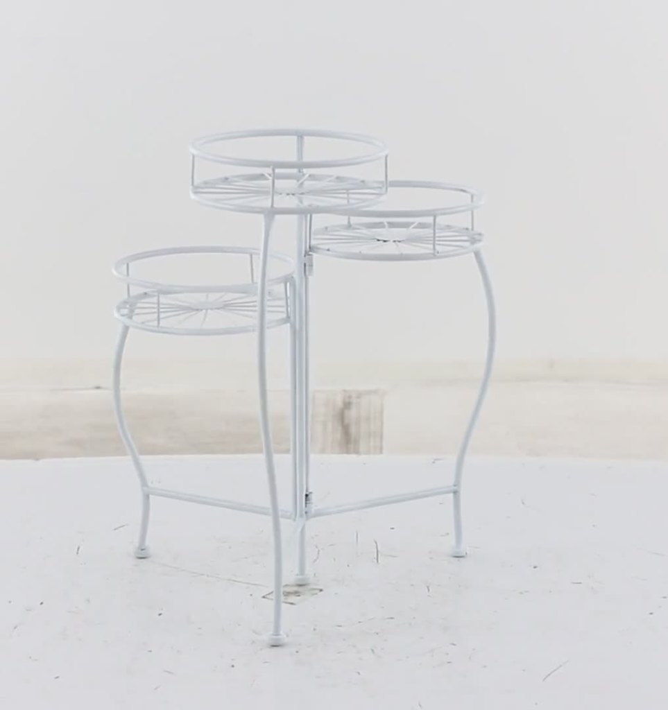 thumbnail video image 2 of DecMode 19" x 18" x 21" 3 Tier White Metal Starburst Plantstand, 2 of 9